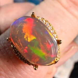 Insane 2.65 carat Ethiopian opal adjustable ring with dragon scale pattern